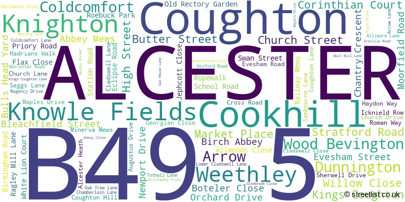 A word cloud for the B49 5 postcode